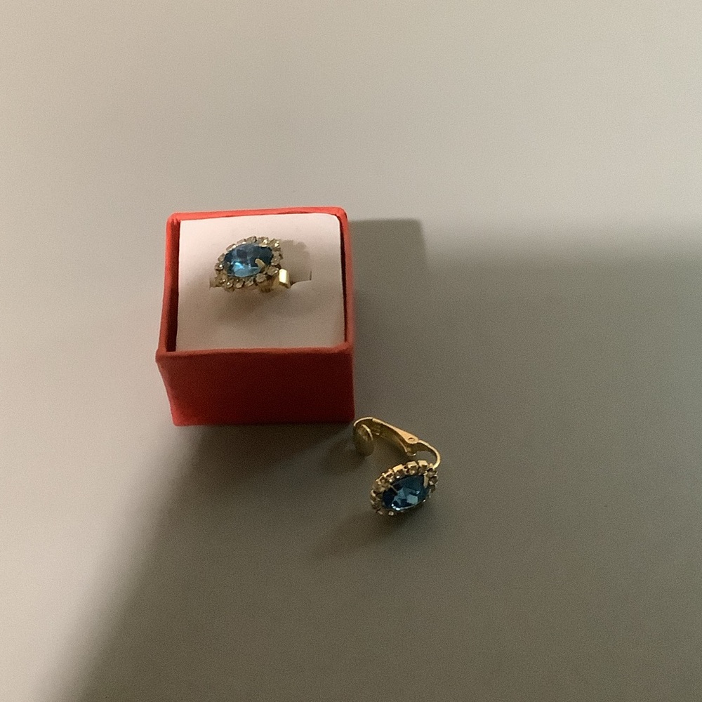 Gold-Tone Blue Crystal Clip-On Earrings - Elegant Teardrop Design